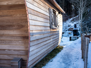 Camping Holzhäuschen auf dem Campingplatz House view winter