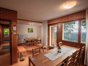 the open-plan living and dining area